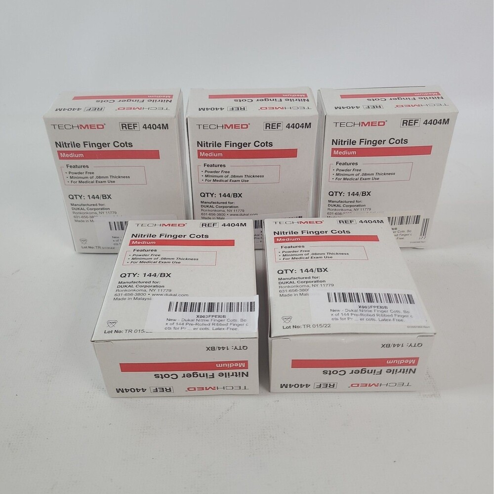 5pk Dukal 4404M Nitrile Finger Cots Medium White Powder Free 144/Pk